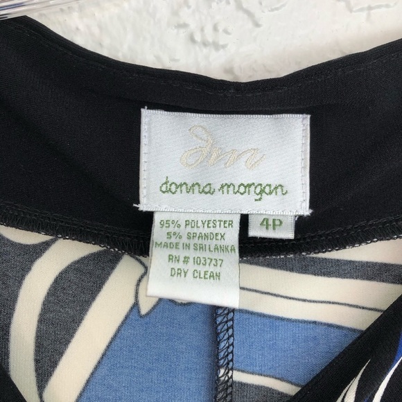 Donna Morgan Dress Shift 3/4 Sleeve Boat Neck Size 4 Petite Geometric Design - Picture 4 of 4